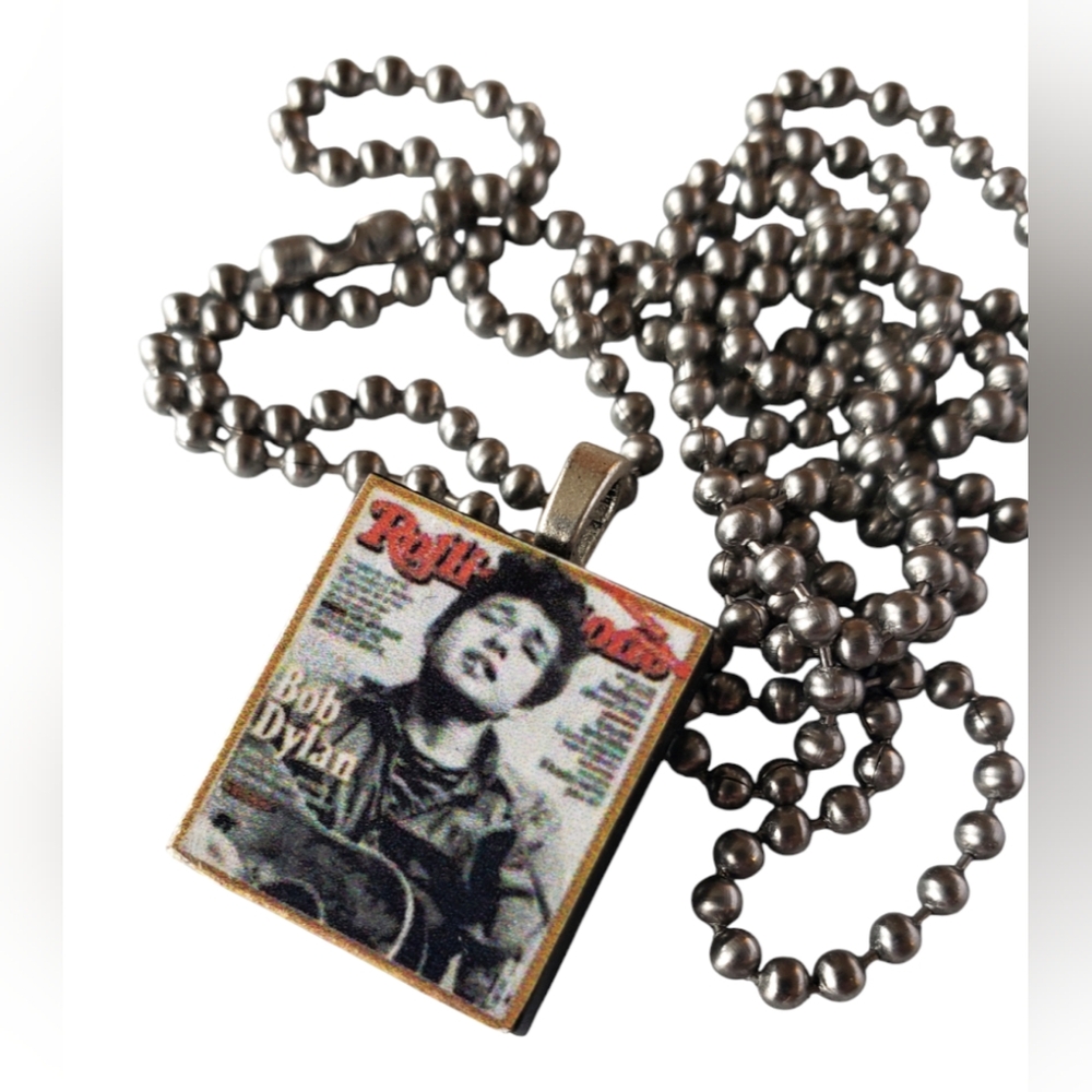 Bob Dylan Scrabble Tile Pendant with Stainless Steel Ball Chain